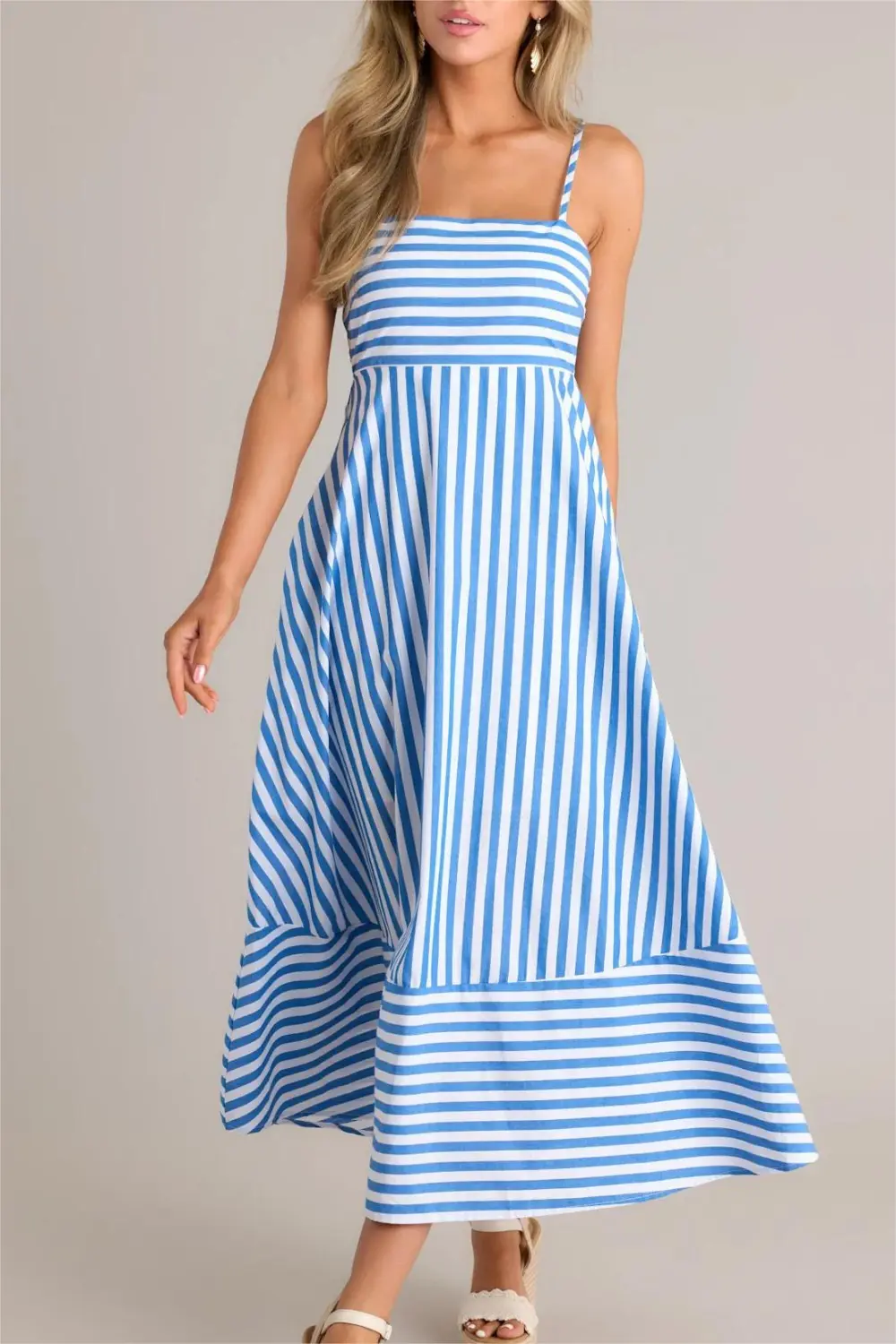 SERENE STUNNER 100% COTTON BLUE STRIPE MIDI DRESS