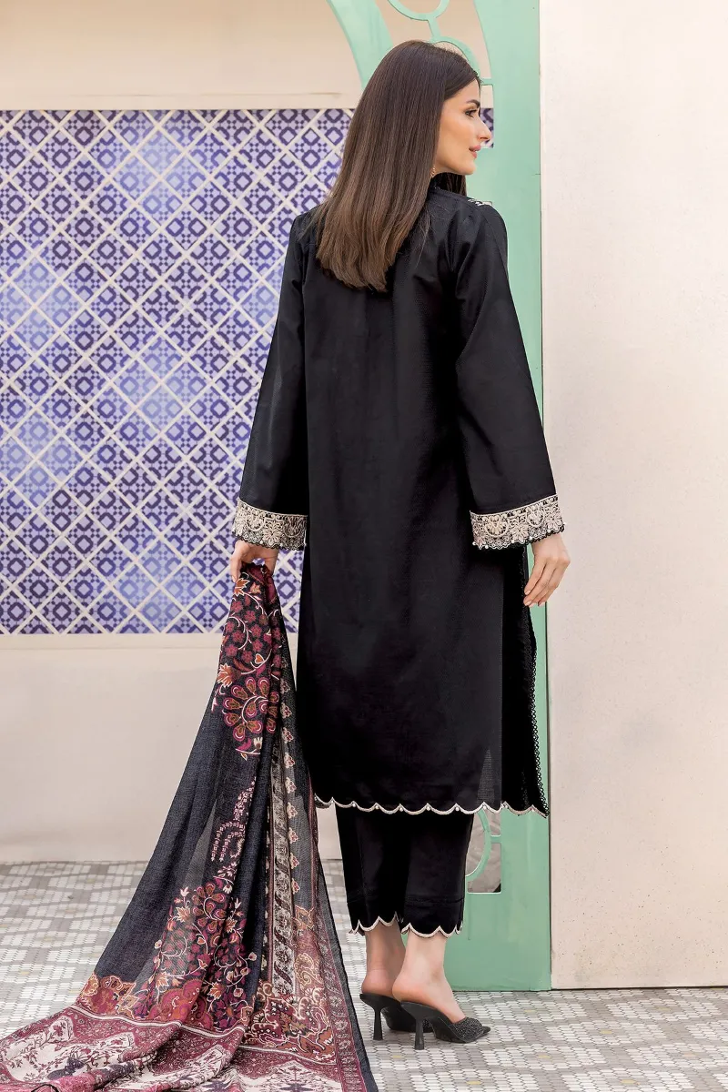 3 Piece Kurta Embroidered | Dupatta& Bottom & Tops | Color Black