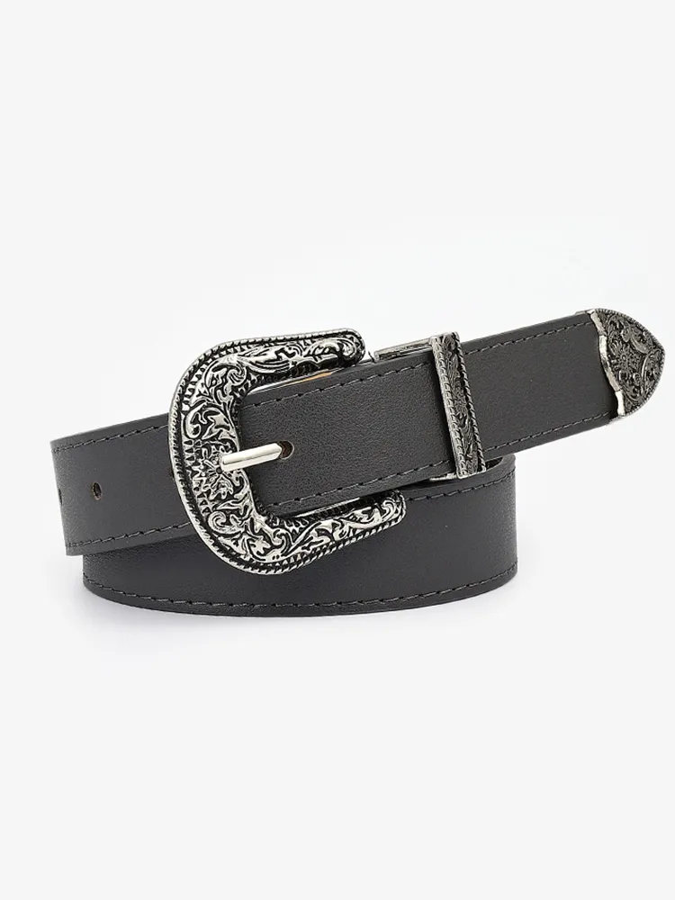 Western Vintage Carved Buckle Basic Belt