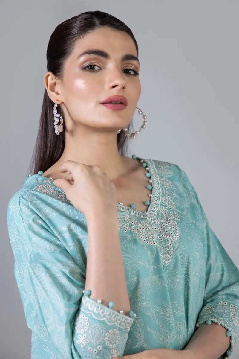 3 Piece Kurta Embroidered | Dupatta& Bottom & Tops | Color light green