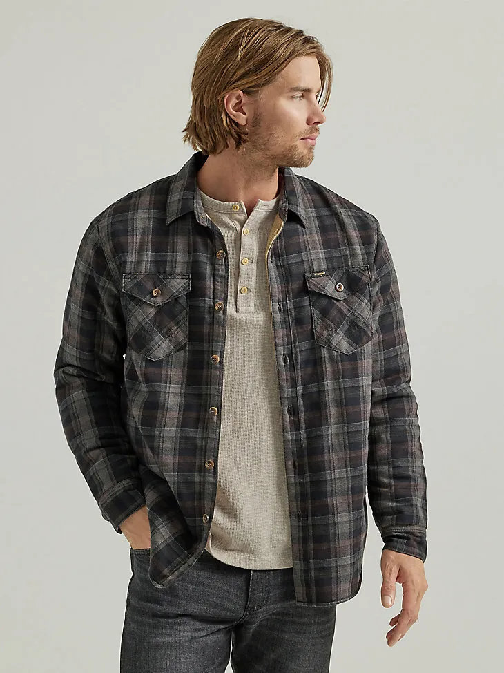 MEN'S HEAVYWEIGHT SHERPA LINED PLAID SHIRT JACKET IN RAVEN BLACK