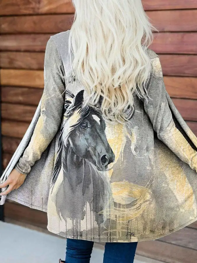 🔥Buy 3 Get 10% Off🔥🔥Buy 3 Get 10% Off🔥Women's Western Oil Painting Horse Print Cardigan