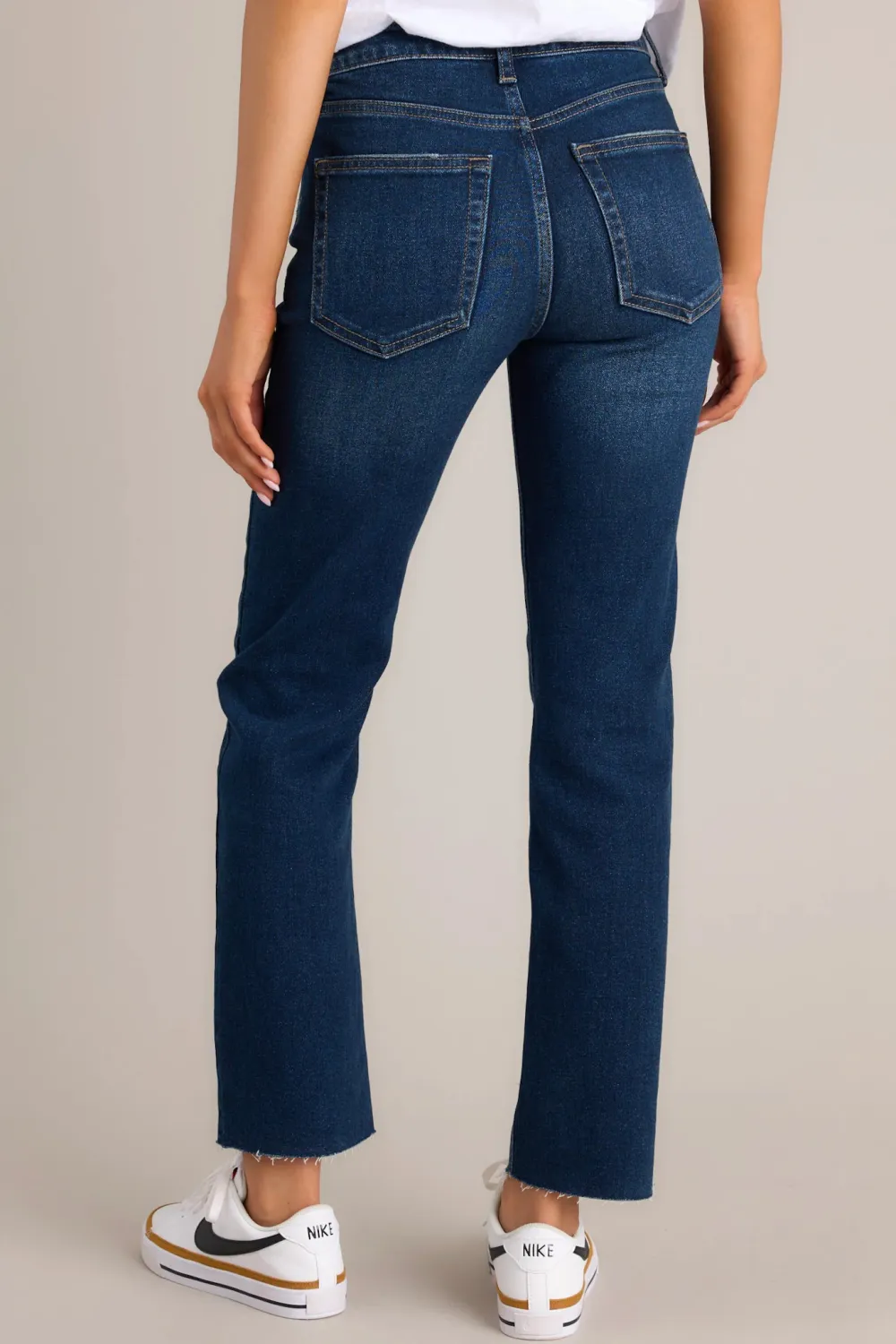 HIGH STANDARDS DARK WASH CROPPED STRAIGHT LEG JEANS