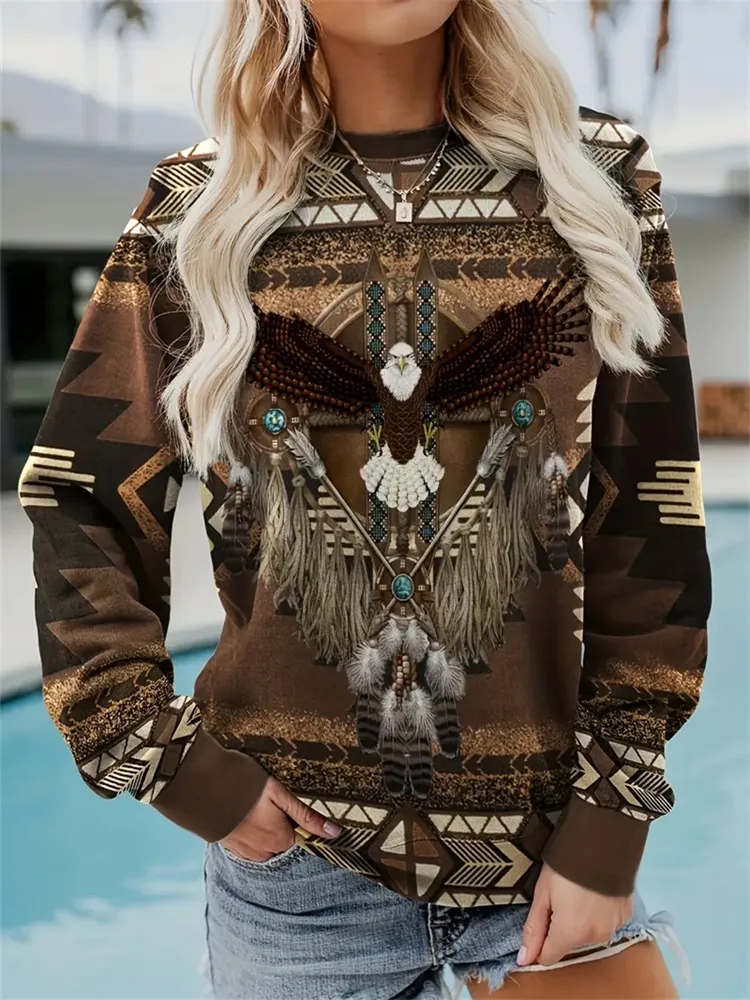 Vintage Western Ethnic Print Sweatshirt