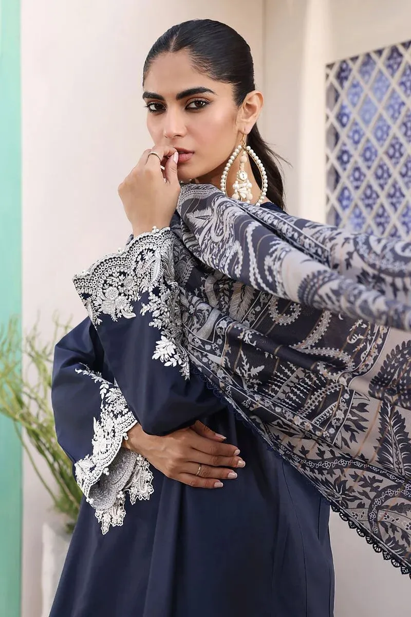 3 Piece Kurta Embroidered | Dupatta& Bottom & Tops | Color Navy Blue