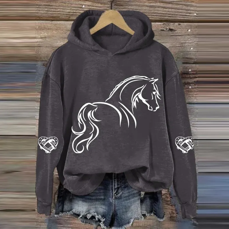 Women's Horse Print Casual Hoodie