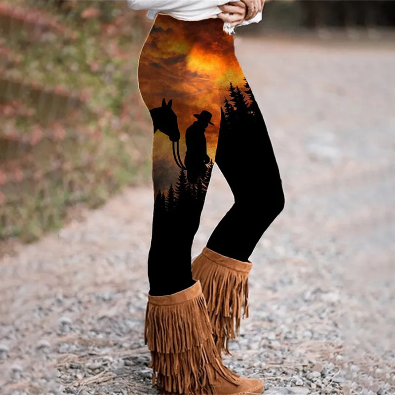 Western Cowgirl Print Casual Leggings