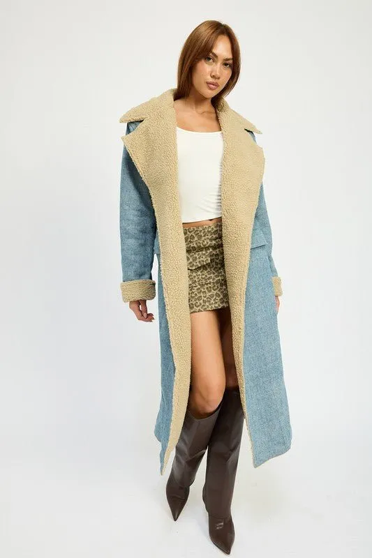 Denim Shearling Maxi Coat