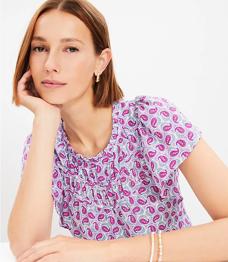 Paisley Dot Mixed Media Ruffle Top