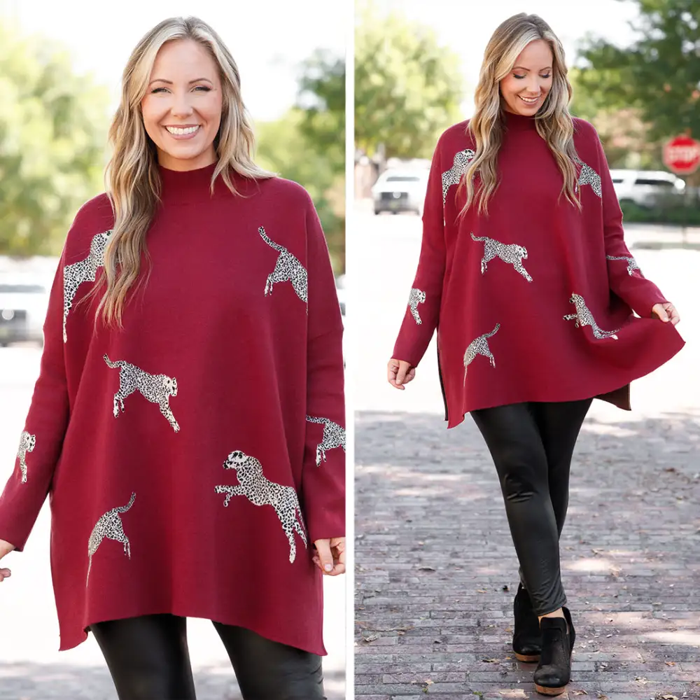 Mother Of The Jungle Sweater, Burgundy