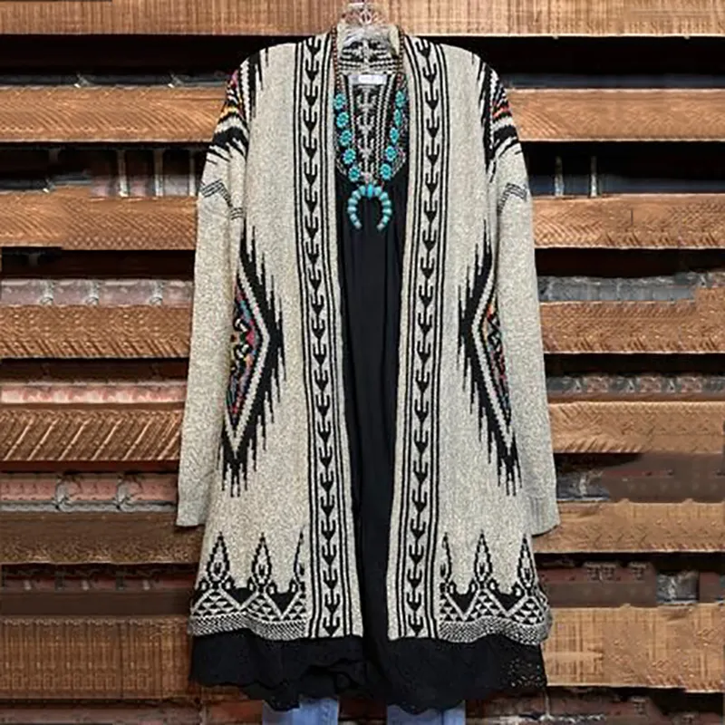 Western Geometric Print Vintage Cardigan