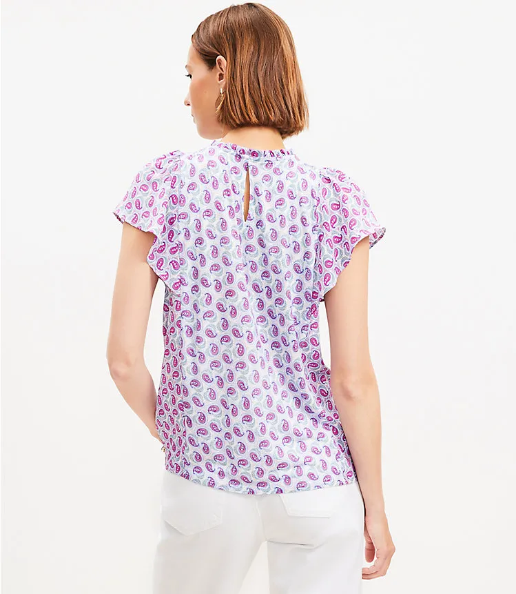 Paisley Dot Mixed Media Ruffle Top