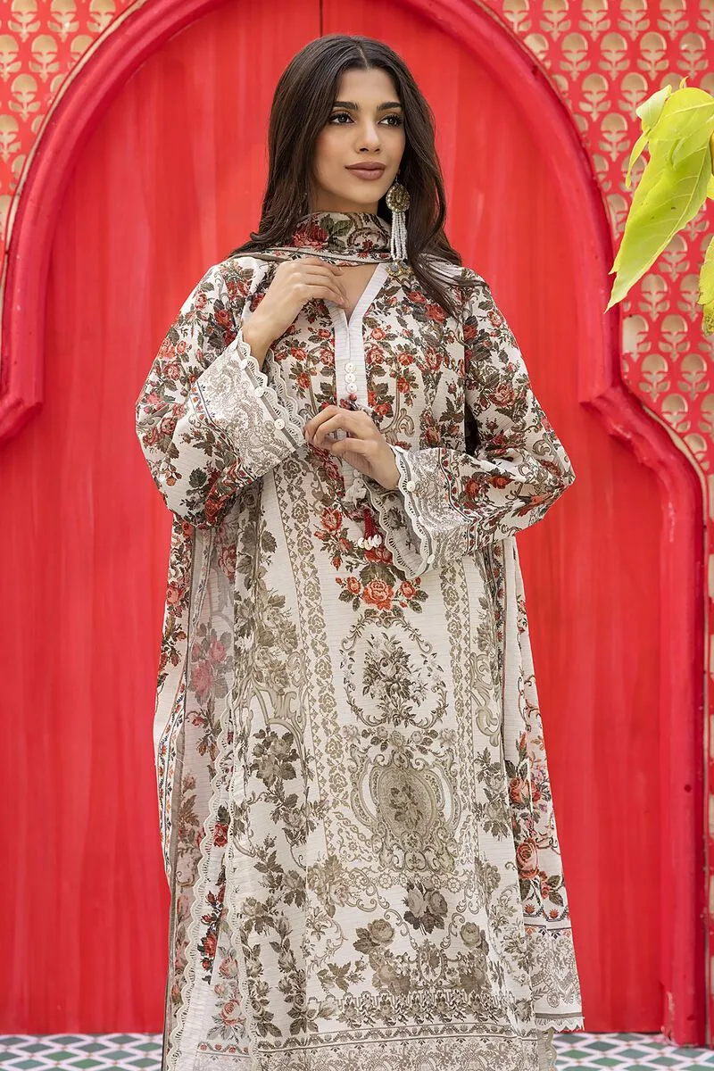 3 Piece Kurta Embroidered | Dupatta& Bottom & Tops | Color Khaki