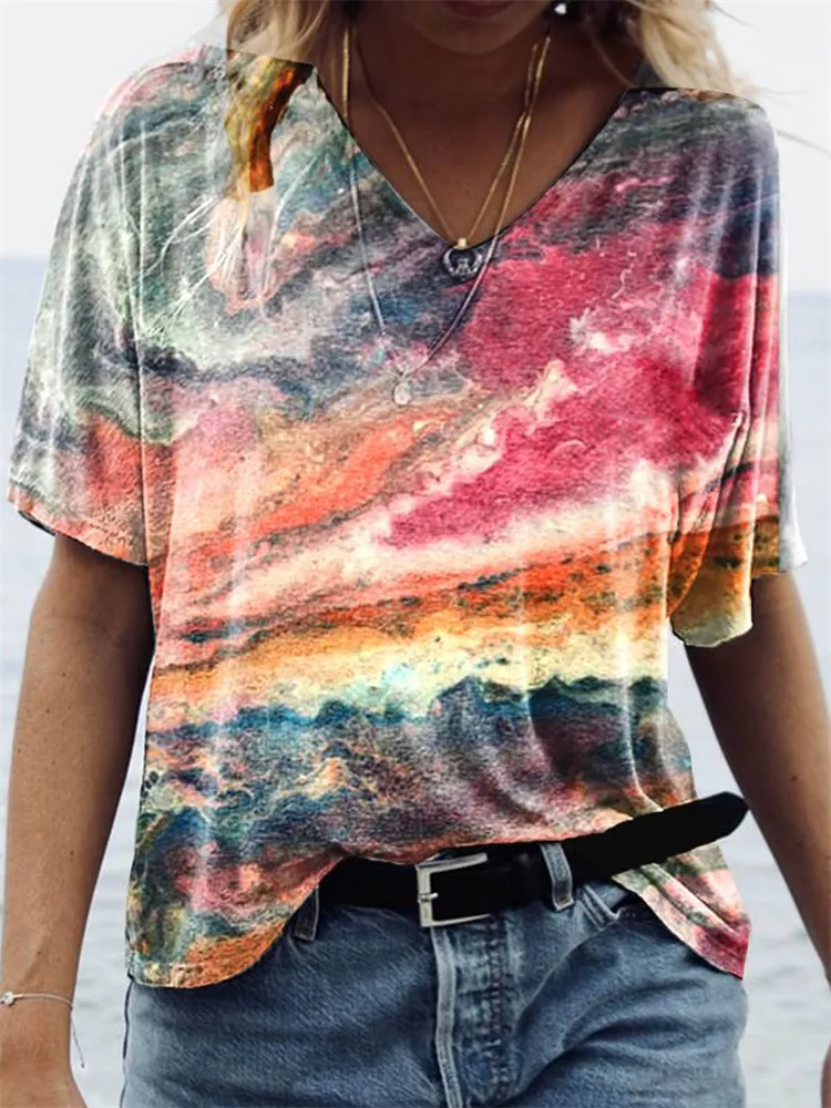 Marble Pattern Art V Neck T Shirt