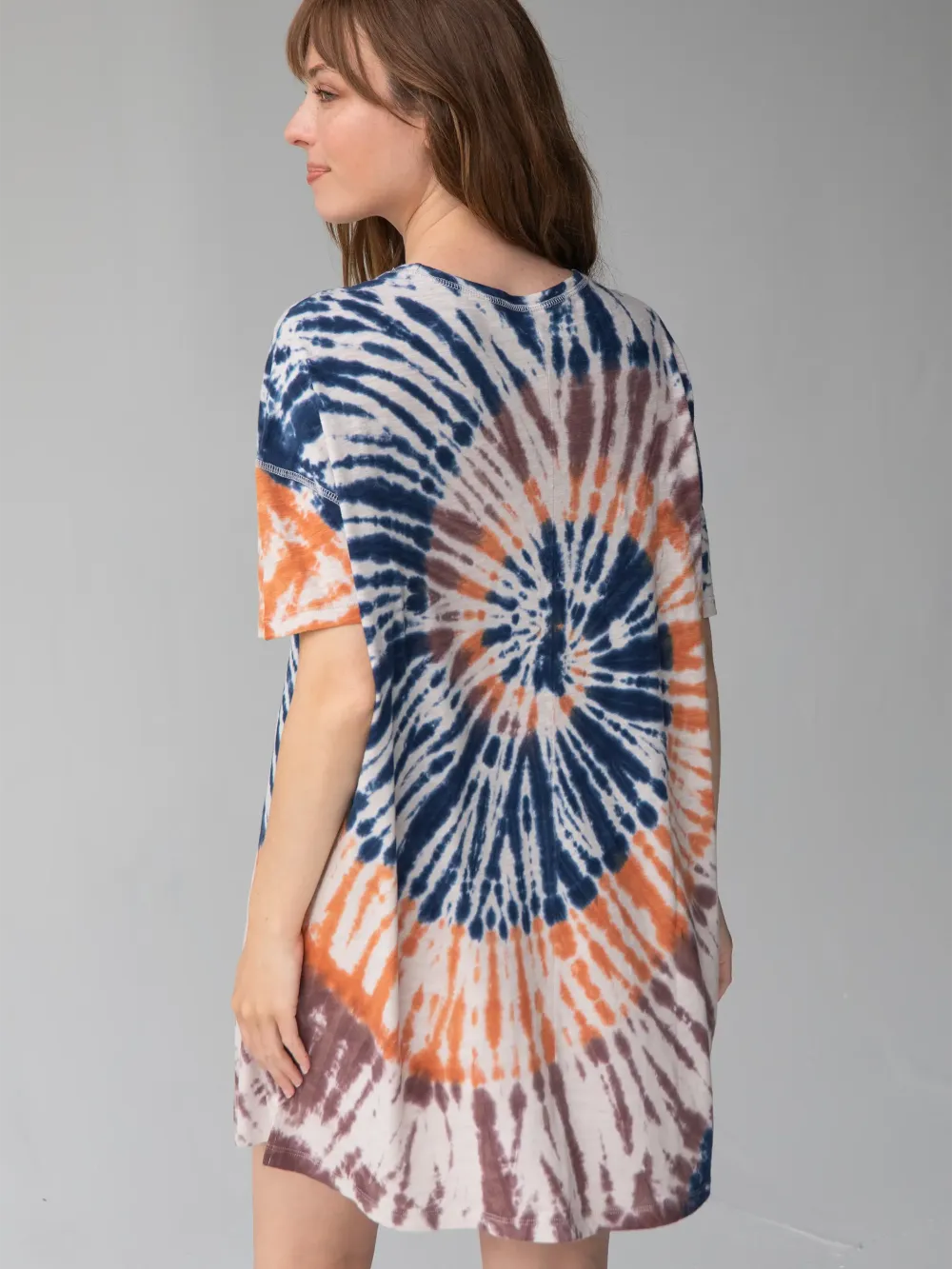 Misty Oversized Cotton Tee Mini Dress - Navy Tie-Dye