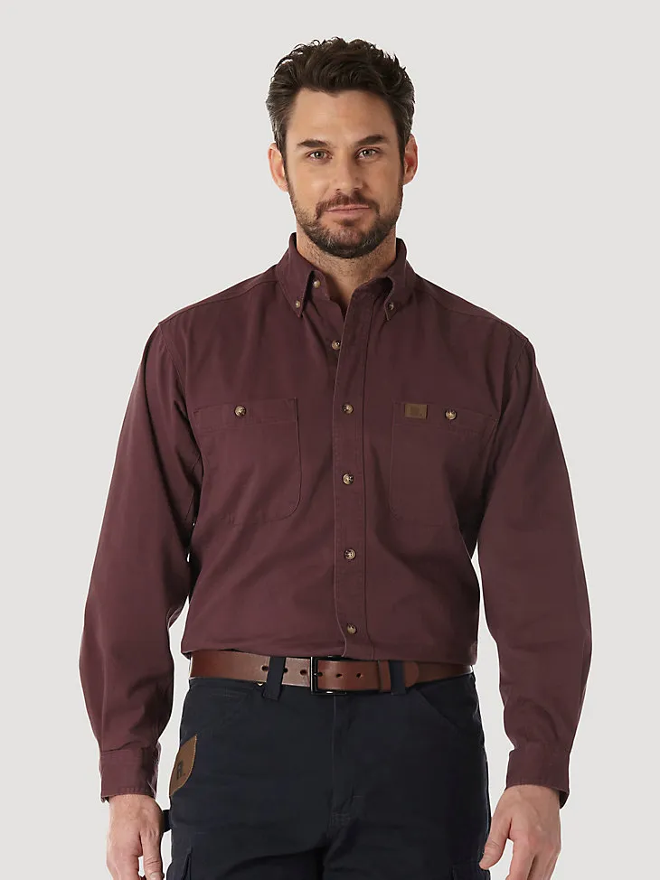 WRANGLER® RIGGS WORKWEAR® LONG SLEEVE BUTTON DOWN SOLID TWILL WORK SHIRT IN FOREST GREEN