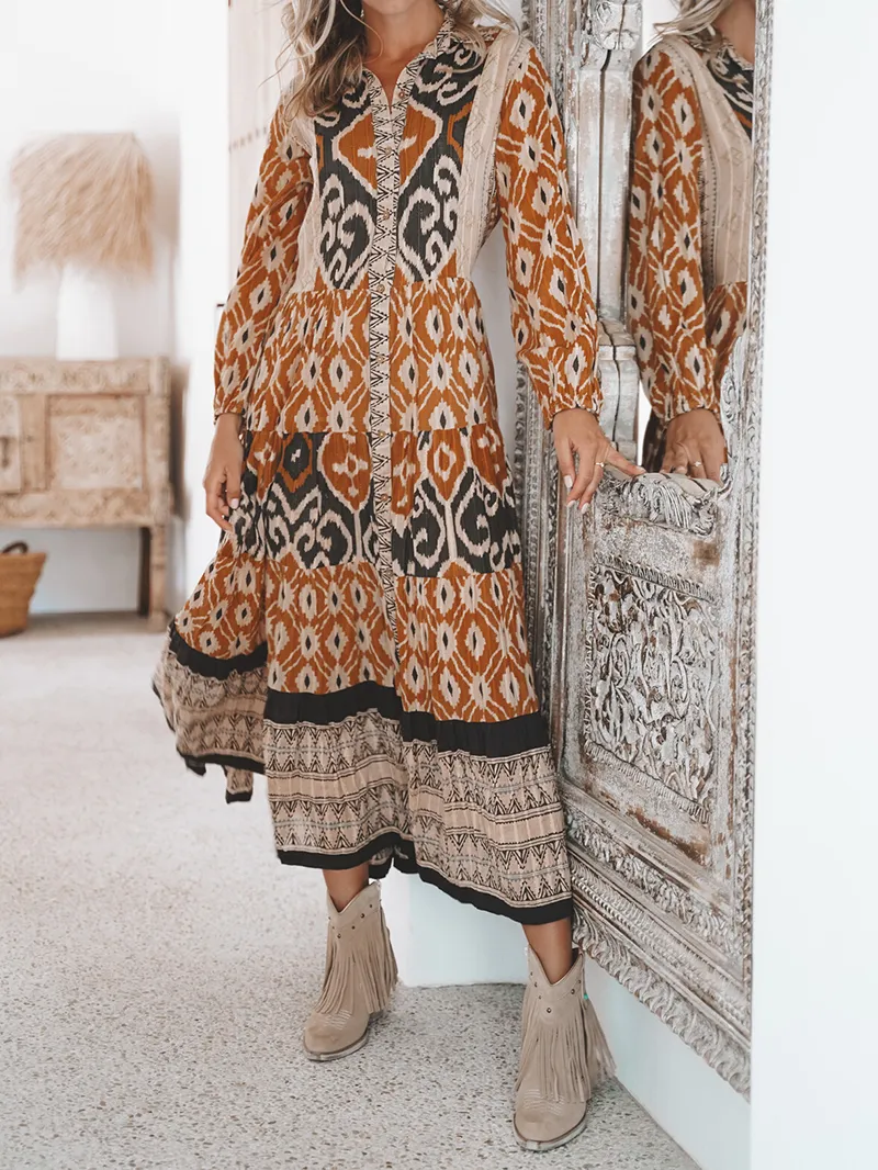 long-sleeved ethnic dress