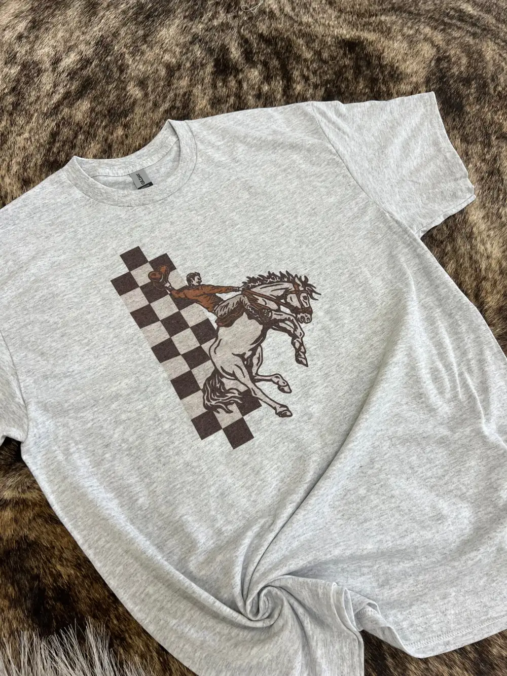 Checker Bronc T-Shirt-Ash