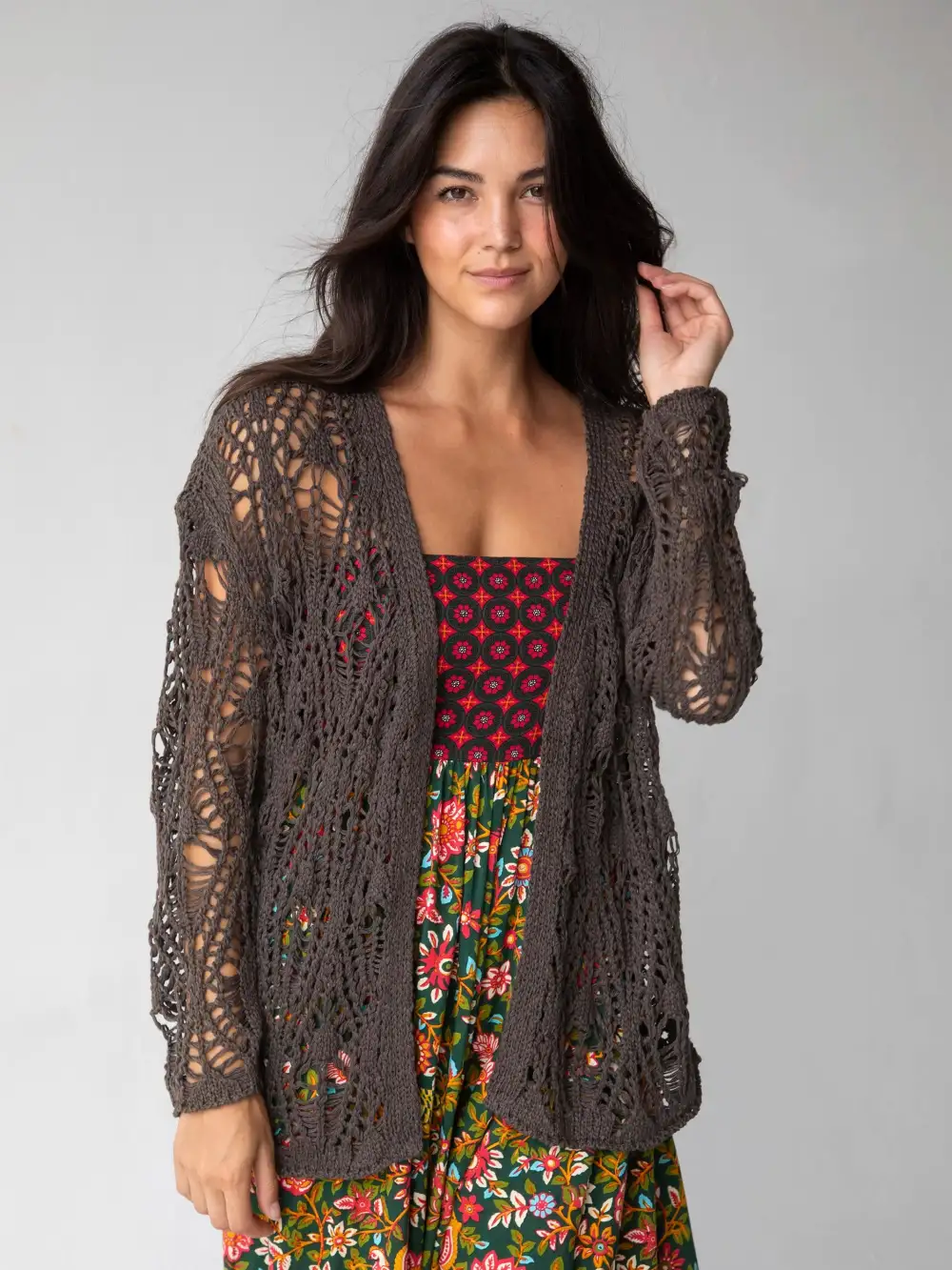 Abigail  Crochet Cardigan - Charcoal