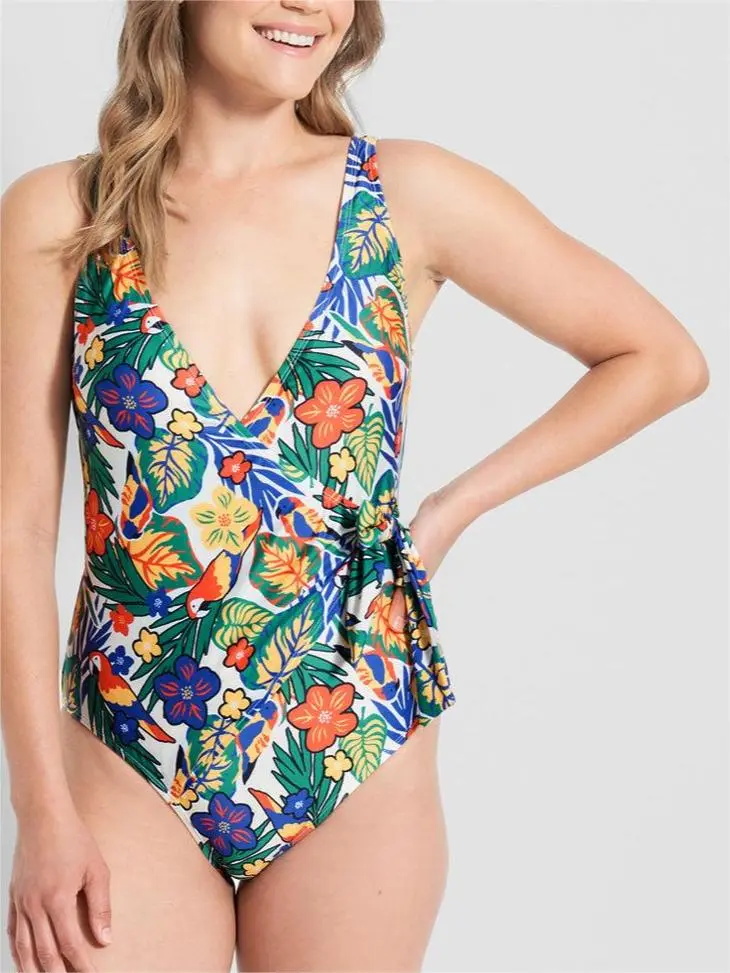 Floral V-Neck One-Piece Swimsuit