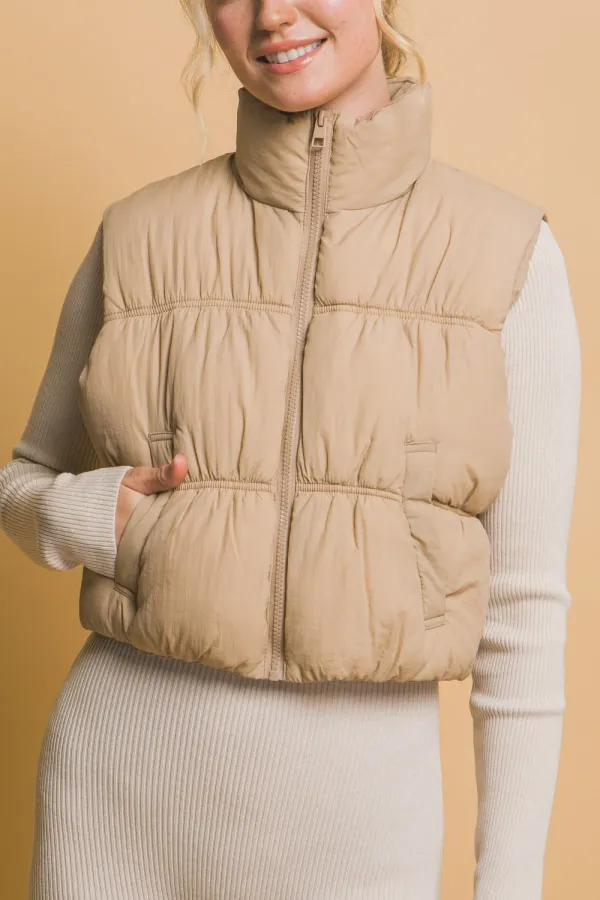 Zip Up Turtleneck Cropped Vest