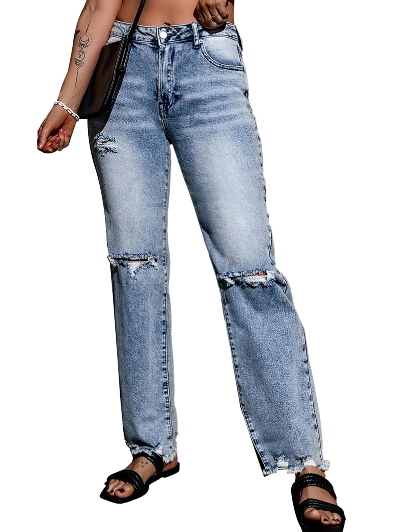 Women's casual ripped straight jeans