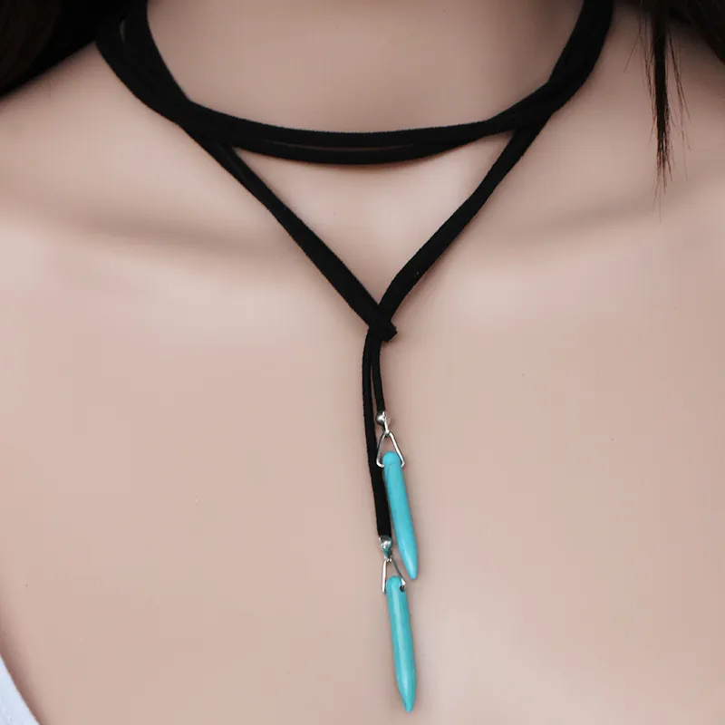 Western Turquoise Pendant Leather Necklace