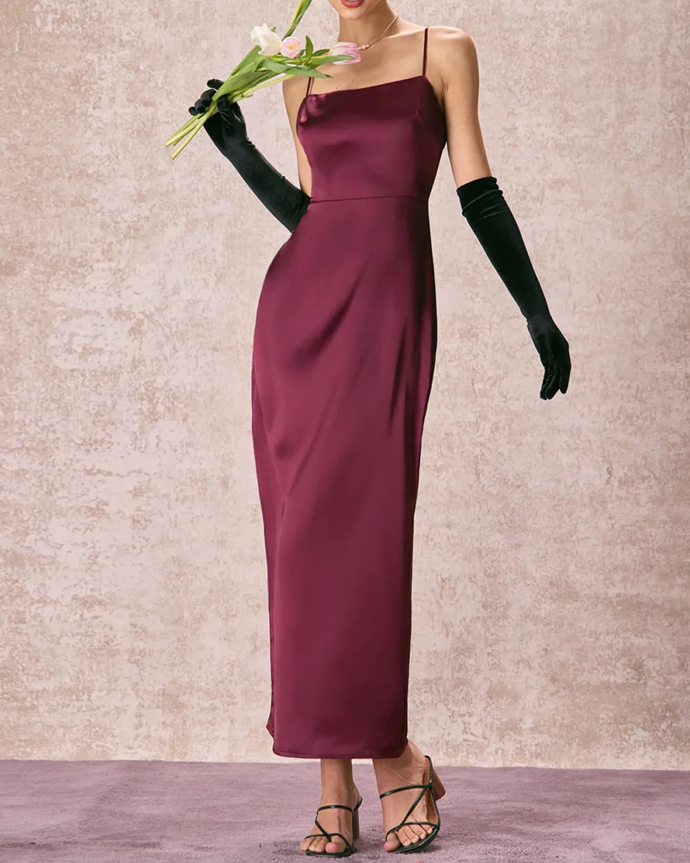 Burgundy Long Silky Party Dress