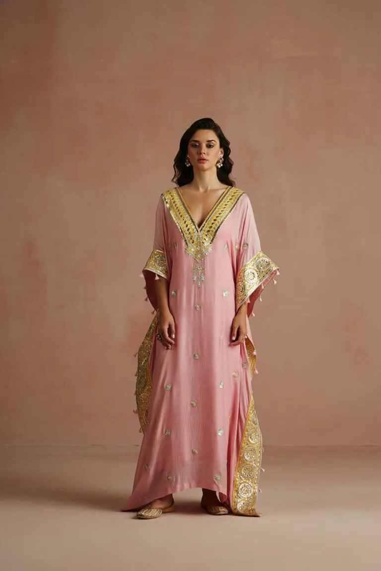 Blush Pink Gota Embroidered Kaftan