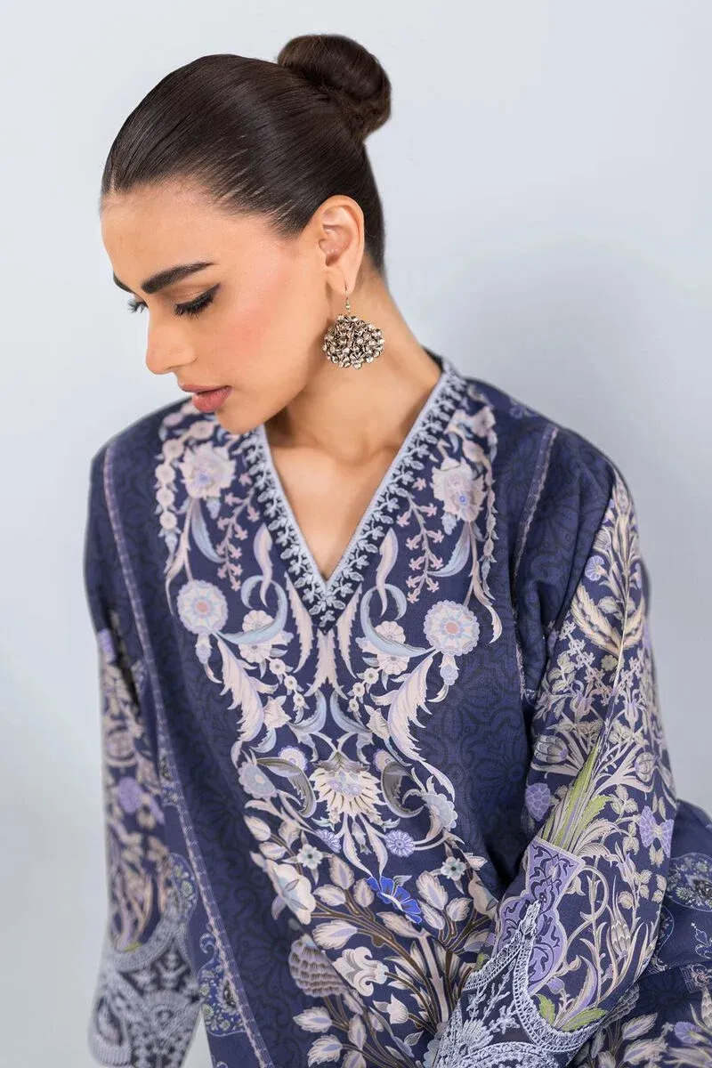 3 Piece Kurta Embroidered | Dupatta& Bottom & Tops | Color Indigo