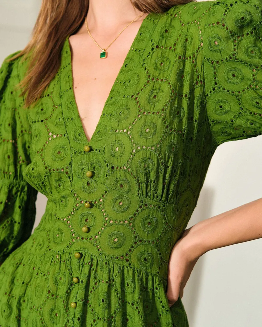 Fruit green retro print dress