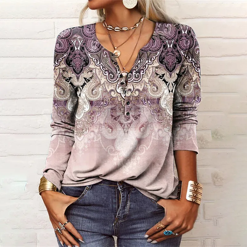 Casual Vintage Print Long Sleeve T-Shirt