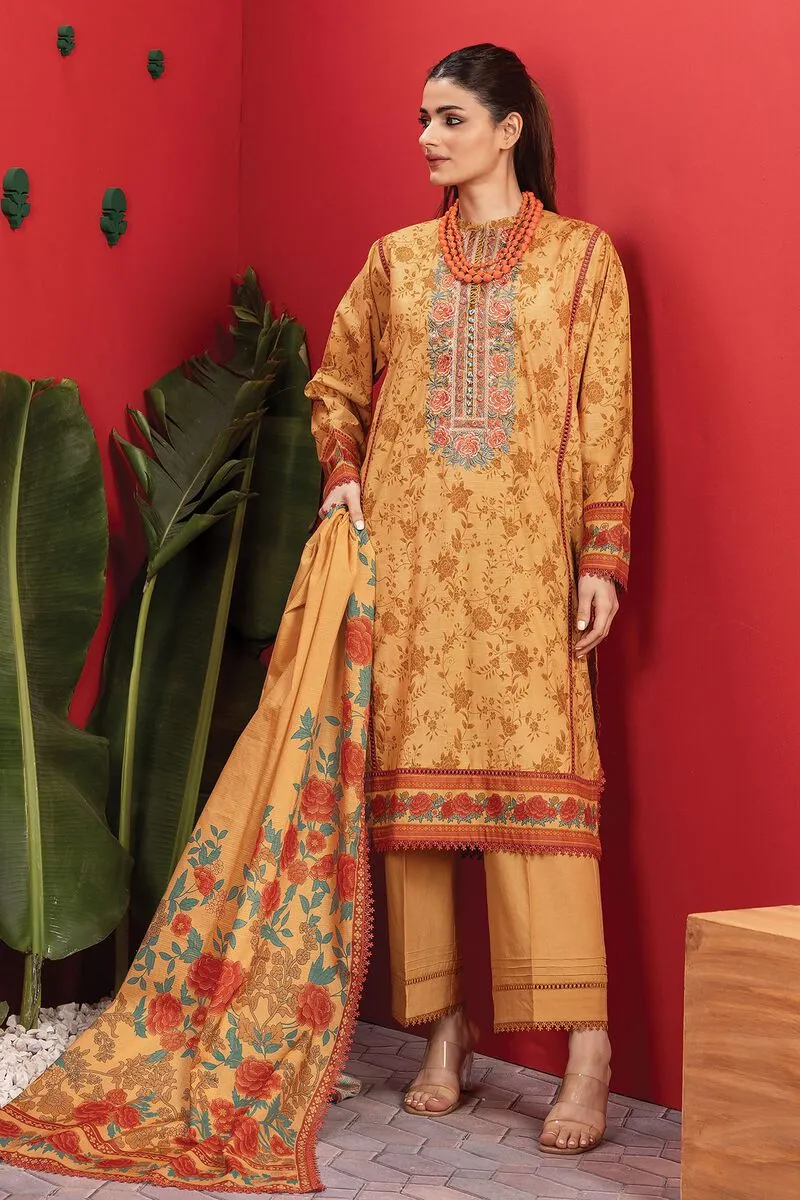 3 Piece Kurta Embroidered | Dupatta& Bottom & Tops | Color yellow