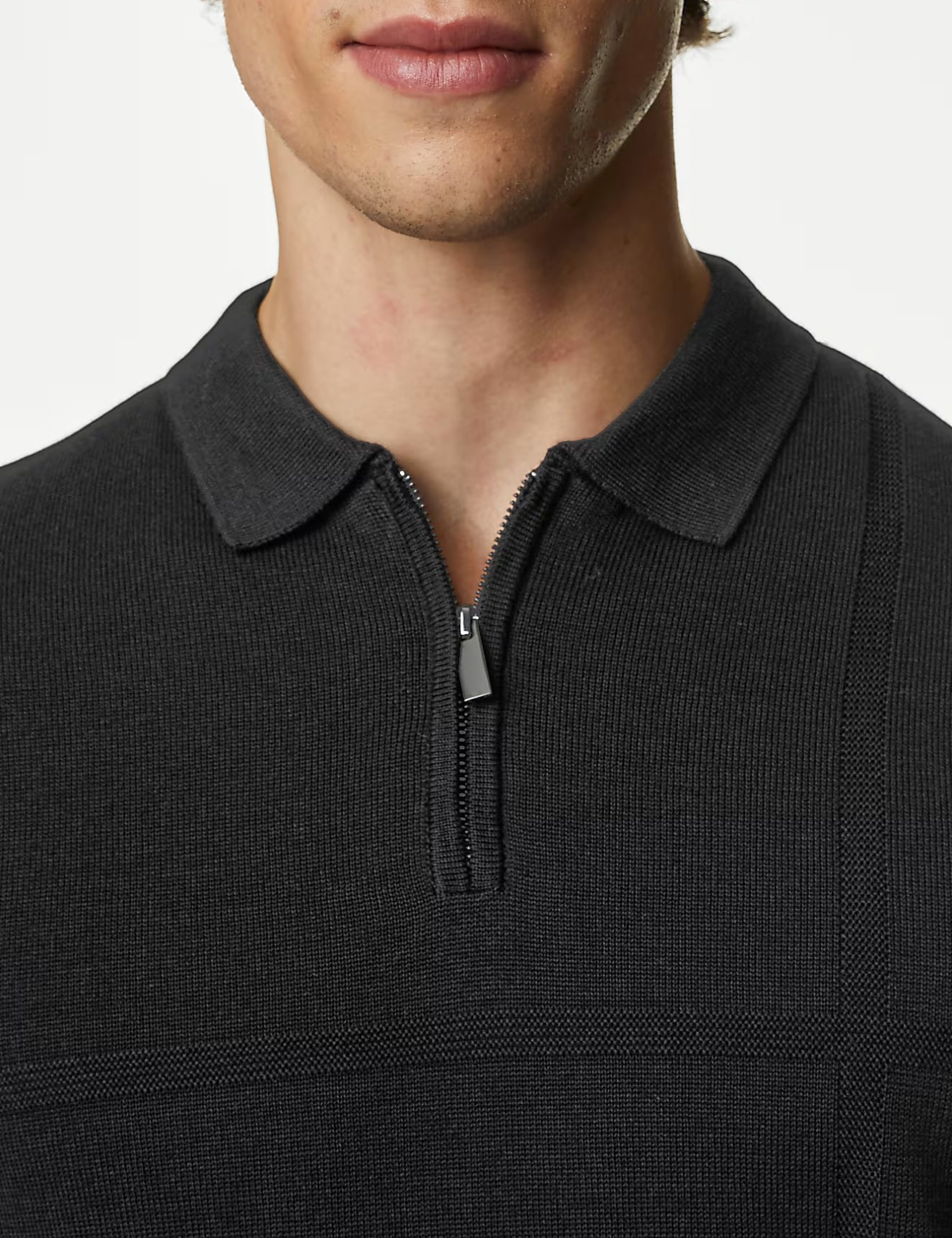 Cotton Modal Zip Up Knitted Polo Shirt