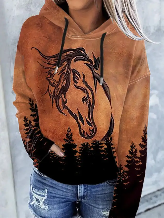 🔥Buy 3 Get 10% Off🔥Women'S Western Horse Art Print Hoodie