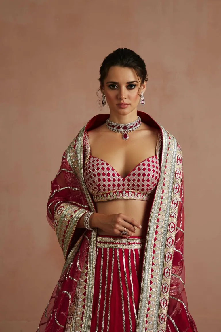 Crimson Geometric Gota Embroidered Lehenga