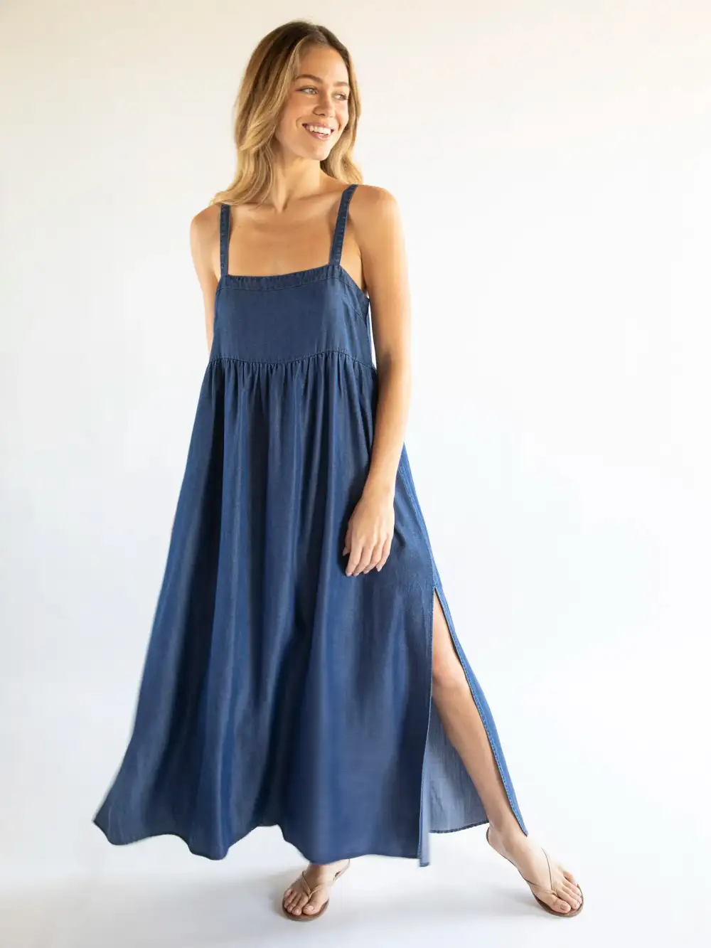 Patti Side Slit Maxi Dress - Denim Blue