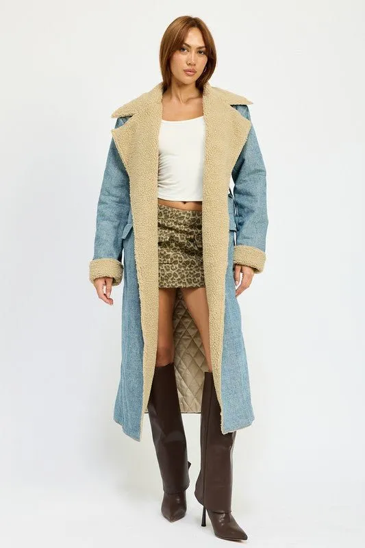 Denim Shearling Maxi Coat