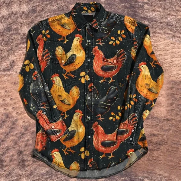 Unisex Vintage Chicken Print Casual Shirt