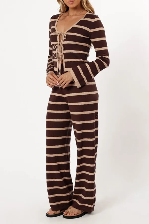 CARINA KNIT PANT - CHOCOLATE BROWN STRIPE