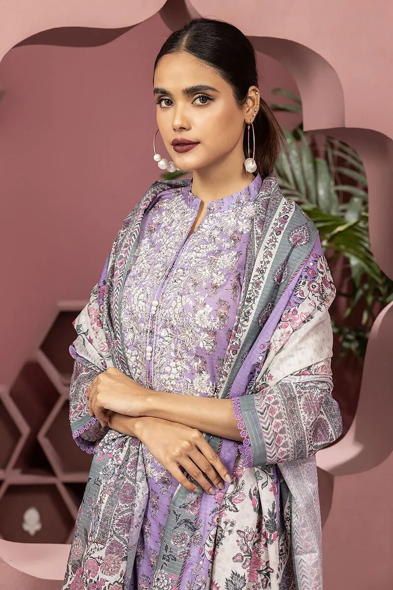 3 Piece Kurta Embroidered | Dupatta& Bottom & Tops | Color Purple