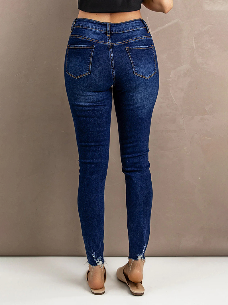 Women's ripped slim fit button jeans