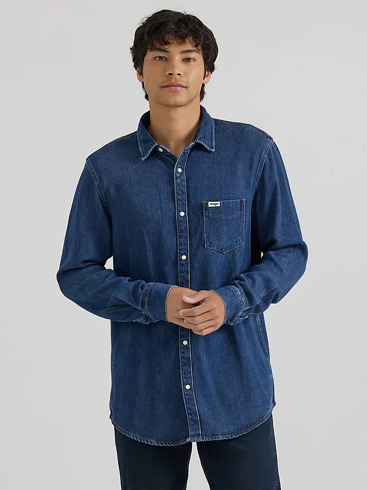 MEN'S POCKET FRONT DENIM SHIRT IN LIGHT STONE