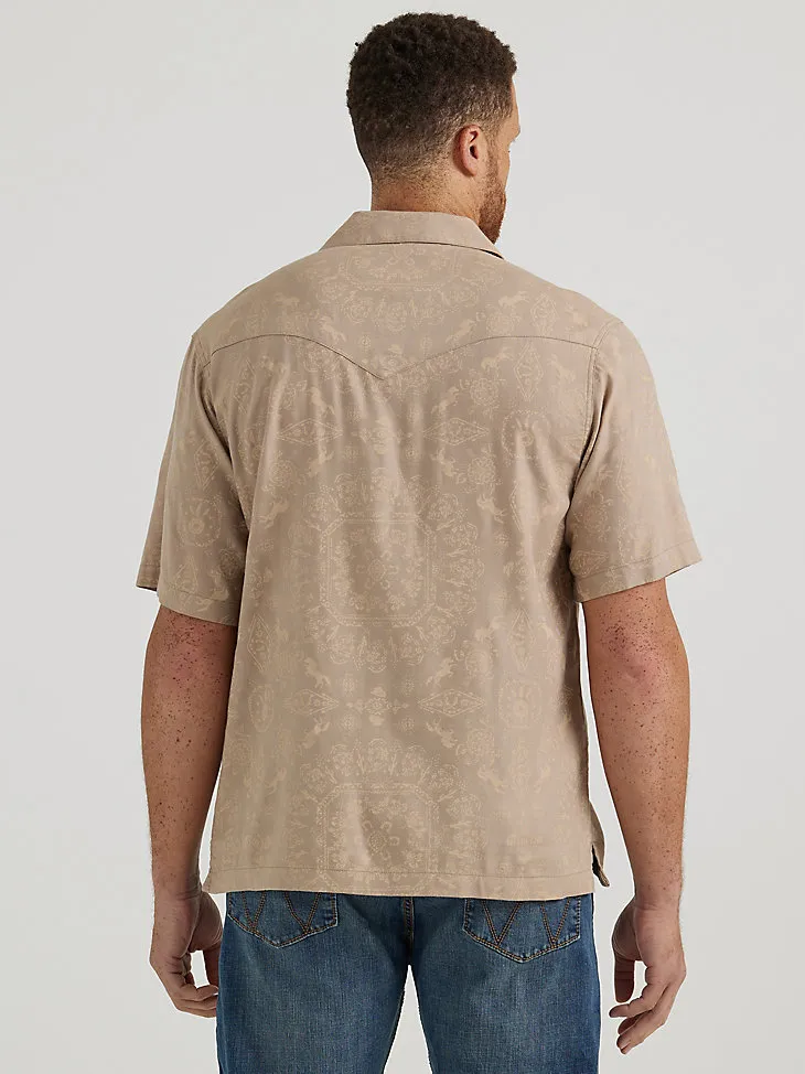 WRANGLER® COCONUT COWBOY SNAP FRONT CAMP SHIRT IN HIBISCUS ON TAN