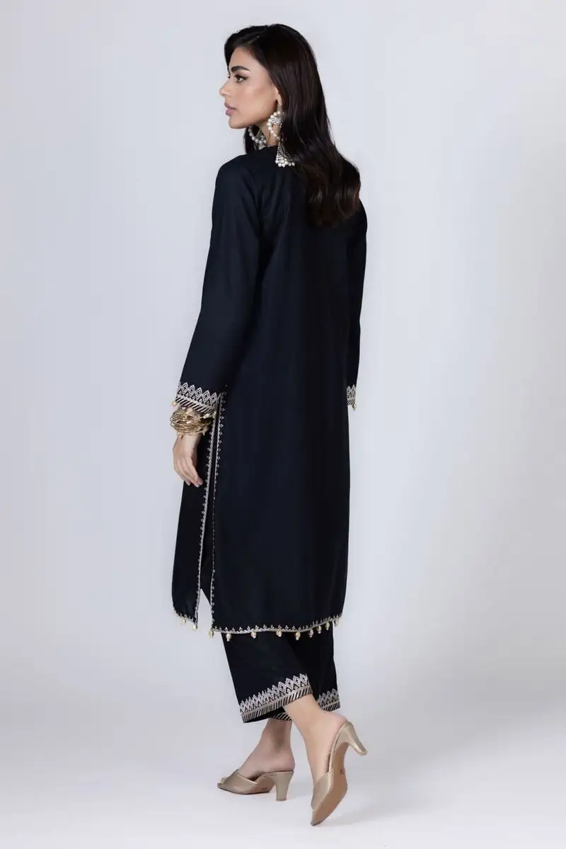 3 Piece Kurta Embroidered | Dupatta& Bottom & Tops | Color Black