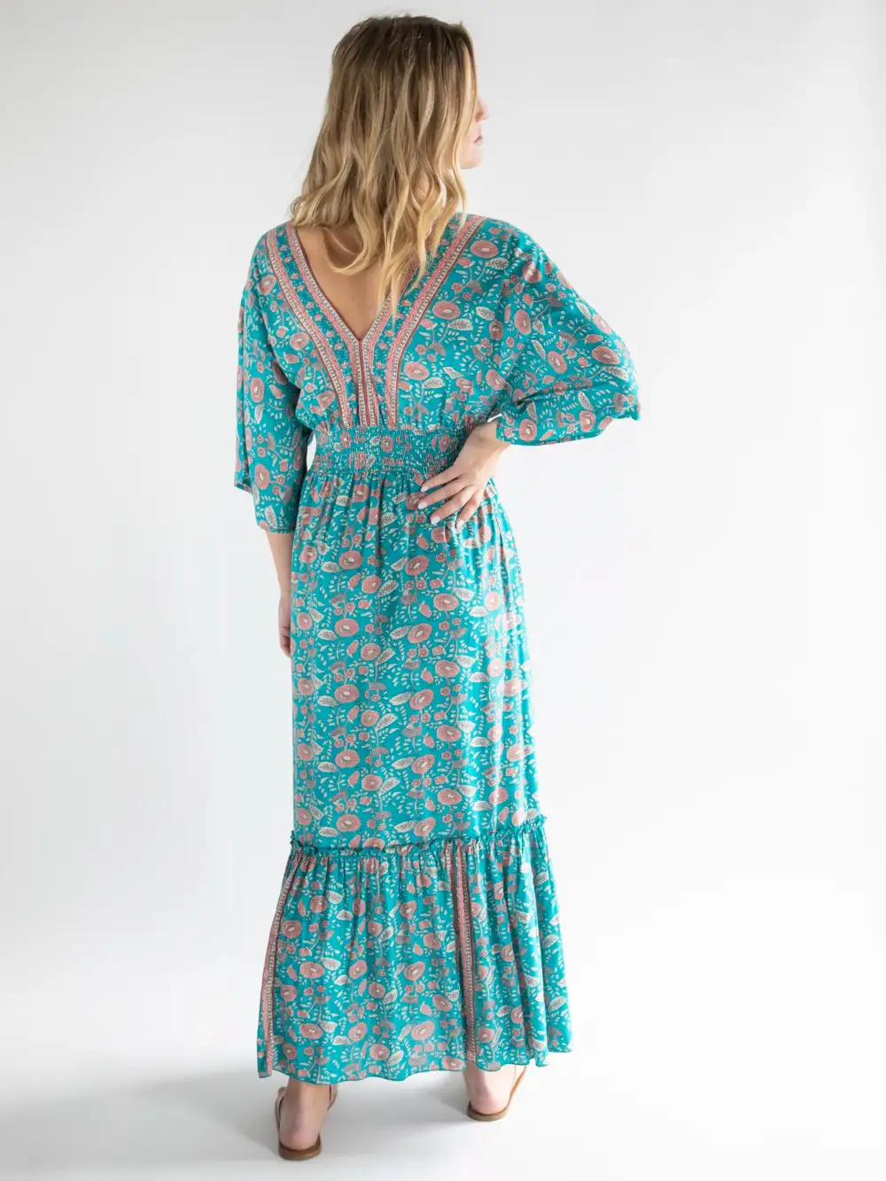 Celia Maxi Dress - Teal Floral Vines