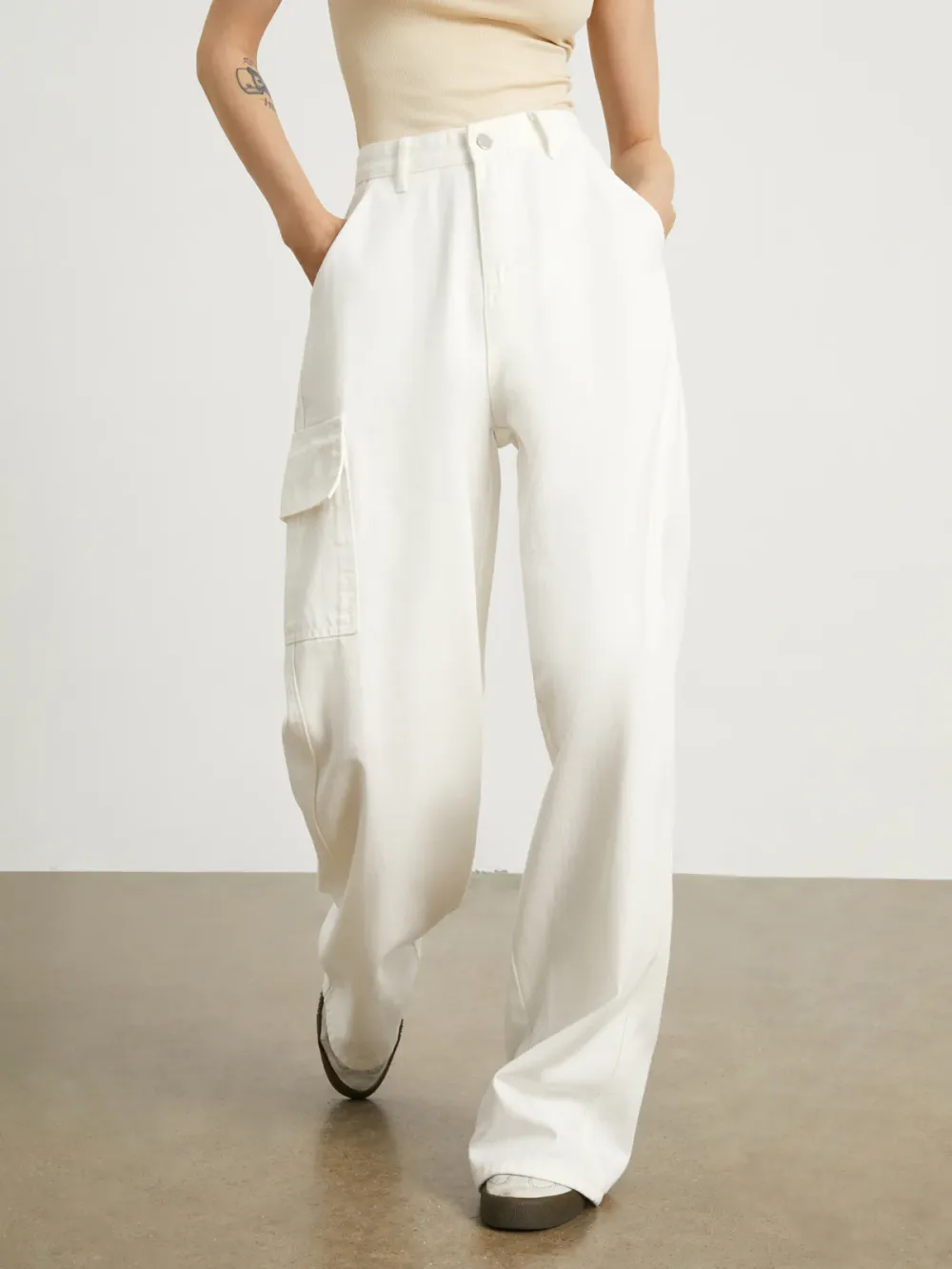 Minimalist White Denim Wide Leg Jeans