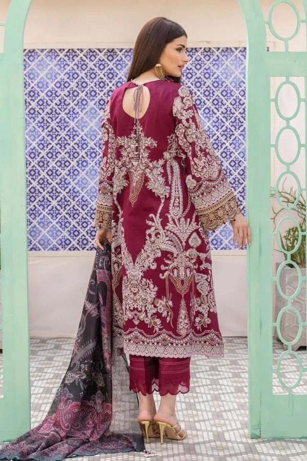 3 Piece Kurta Embroidered | Dupatta& Bottom & Tops | Color Claret