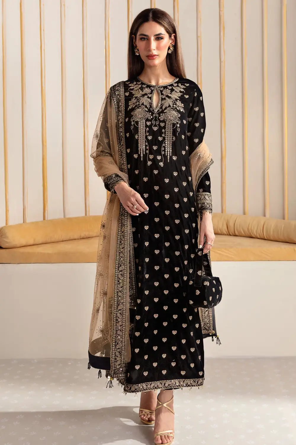 Embroidered Velvet Formal Sets