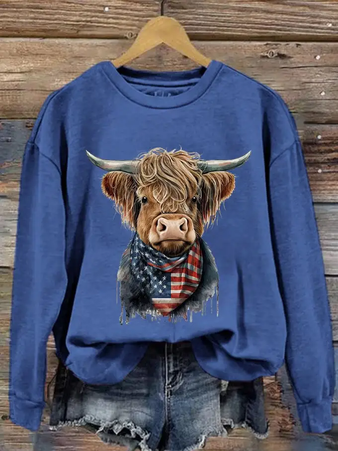 🔥Buy 3 Get 10% Off🔥🔥Buy 3 Get 10% Off🔥Women's Western F Highland Cow Flag Print Sweatshirt